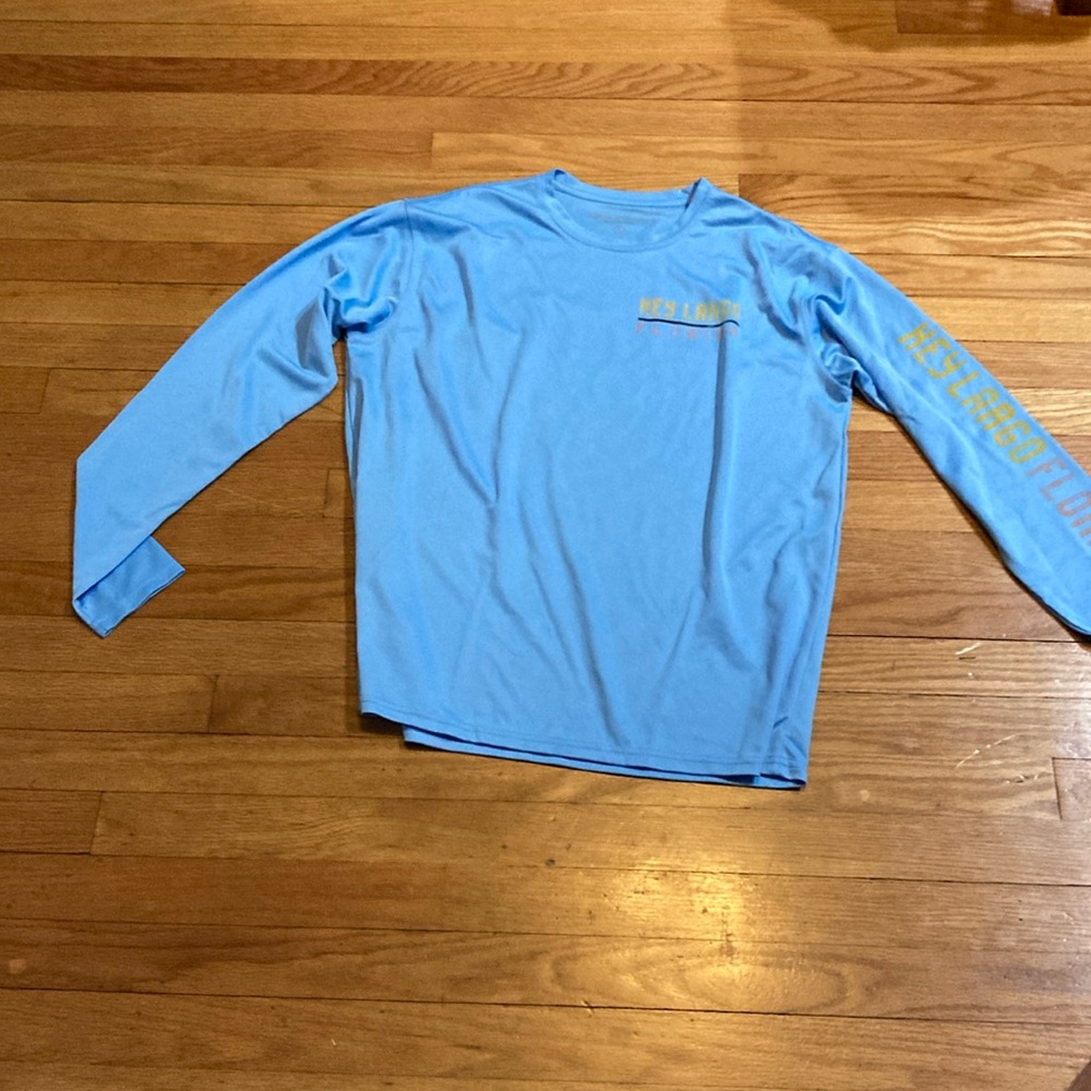 Key largo Florida long sleeved large polyester tee shirt light blue - Picture 2 of 5